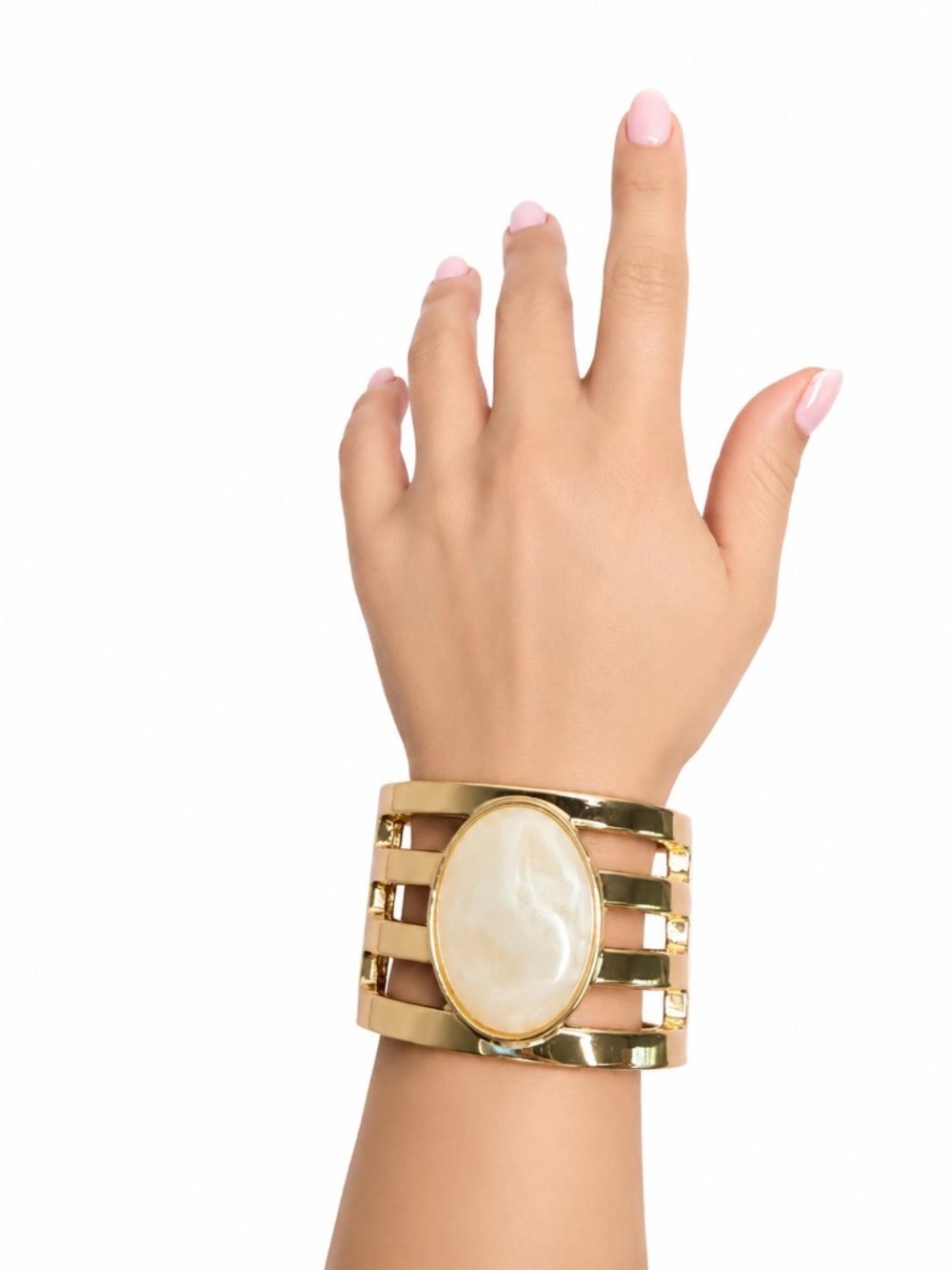 Gold Tone Statement Cuff Bracelet Wide Open Bangle Oval Chunky Minimalist Gift